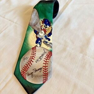 Looney Tunes Tazmanian Devil Autographed Baseball Mens Cartoon Neck Tie